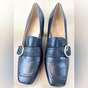 Marc Fisher Oralin black leather loafer with 3 1/2” block heel size 9.5